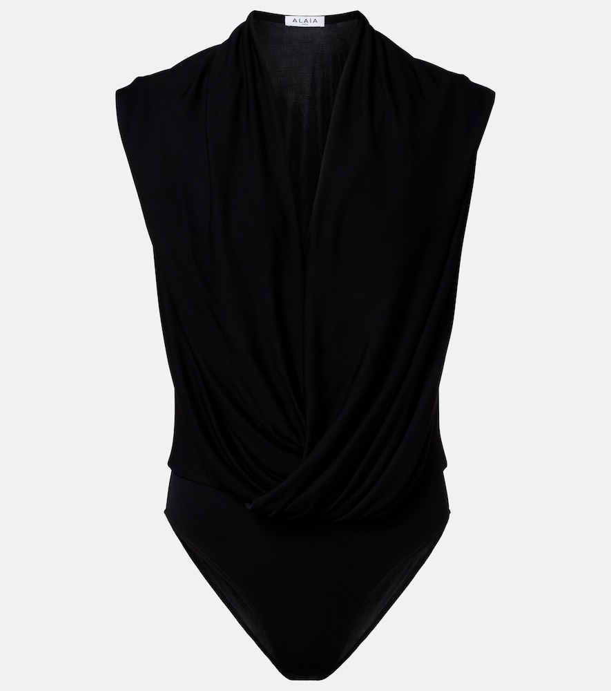 Alaia Women's Black Draped Jersey Bodysuit Uk Size 10