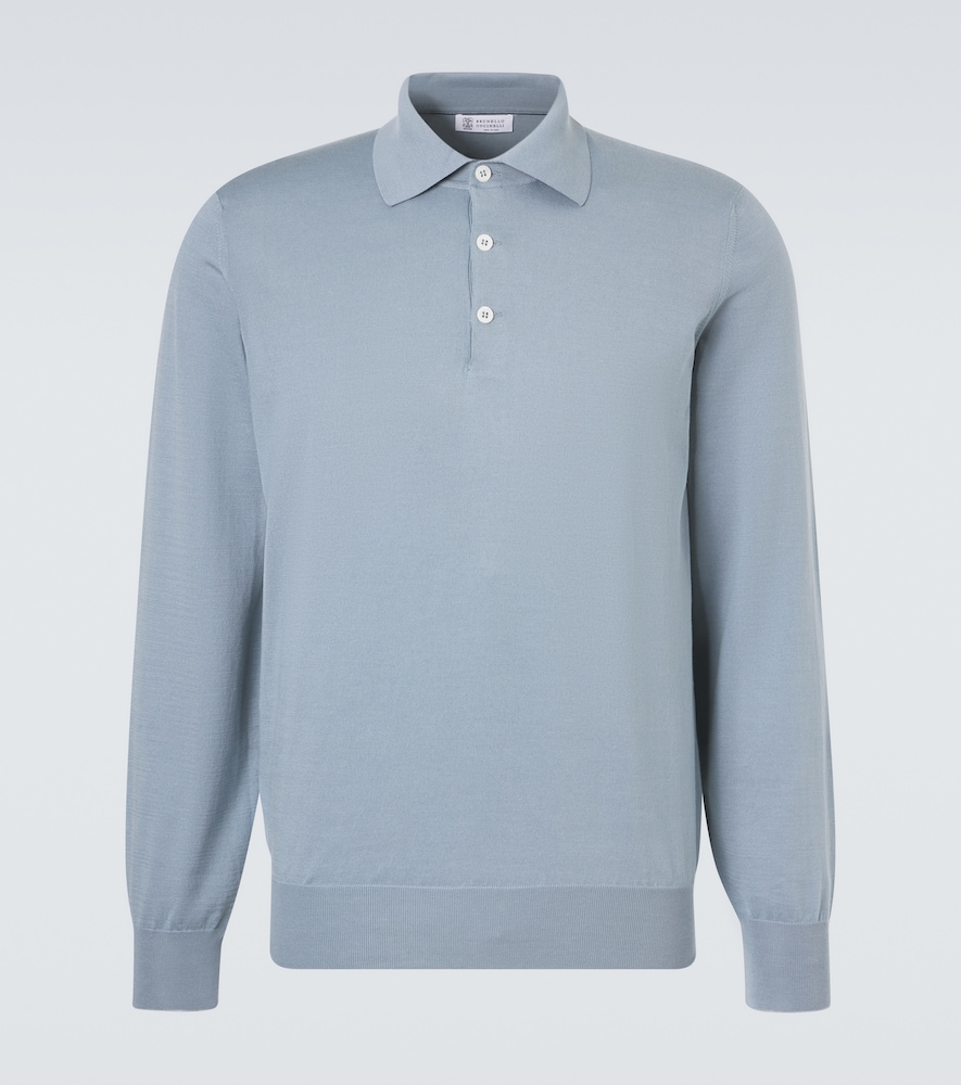Brunello Cucinelli Men's Blue Cotton Polo Sweater UK Size 42 - Mytheresa