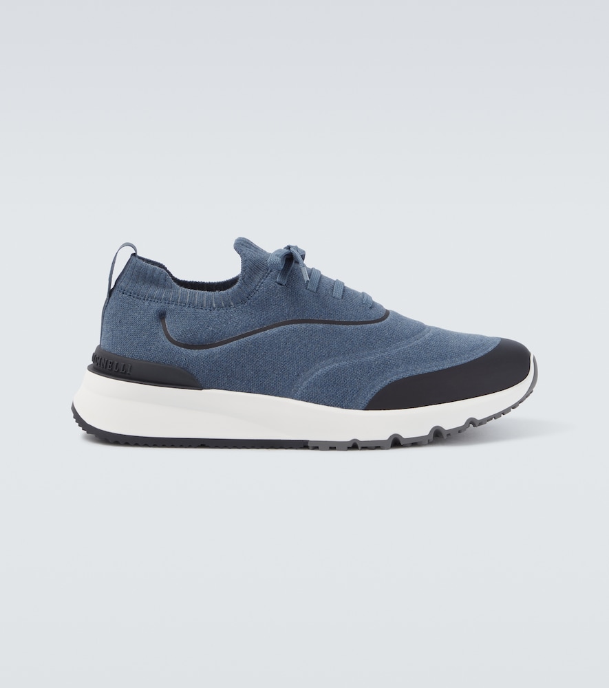 Brunello Cucinelli Men's Blue Techno Knitted Sneakers UK Size 11 - Mytheresa