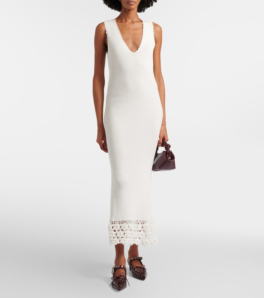 Ganni Crochet-trimmed ribbed cotton-blend midi dress