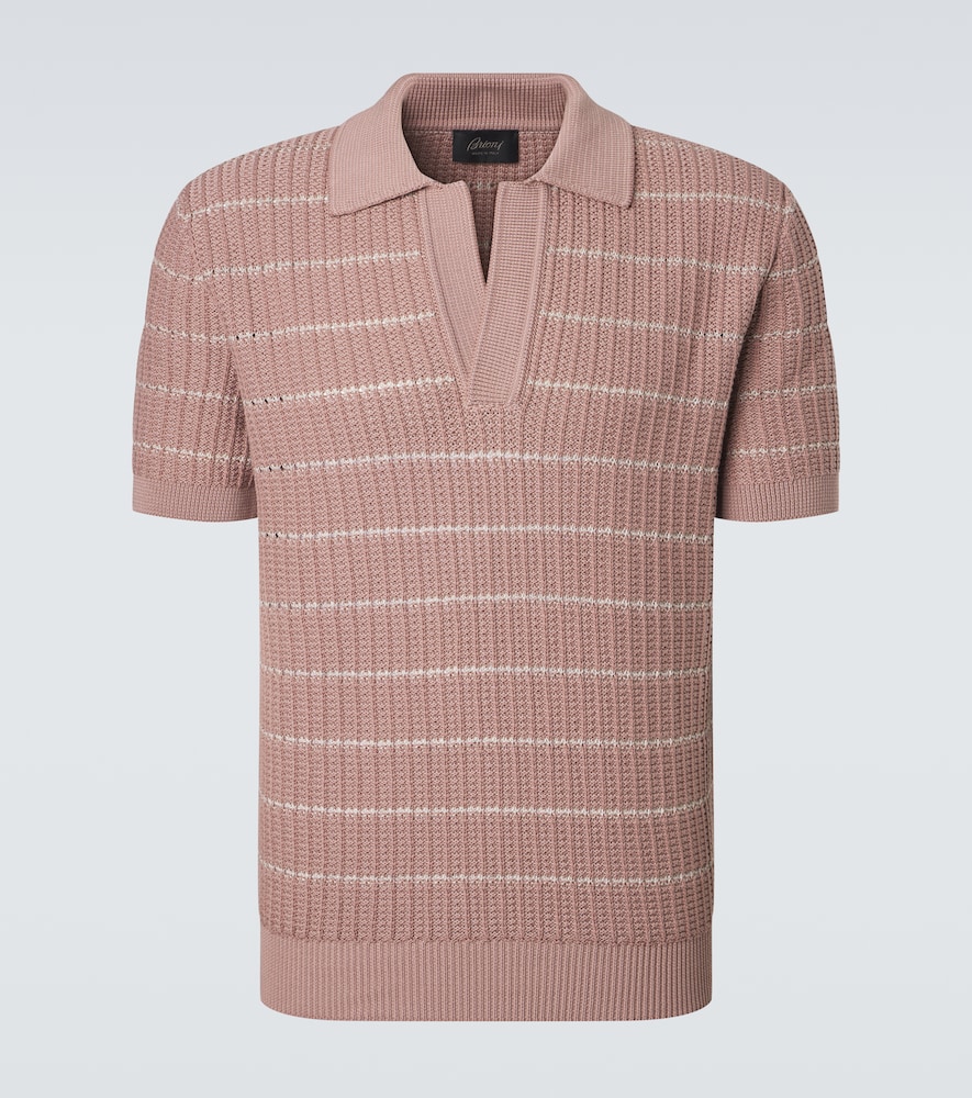 Brioni Embroidered cotton and linen polo shirt