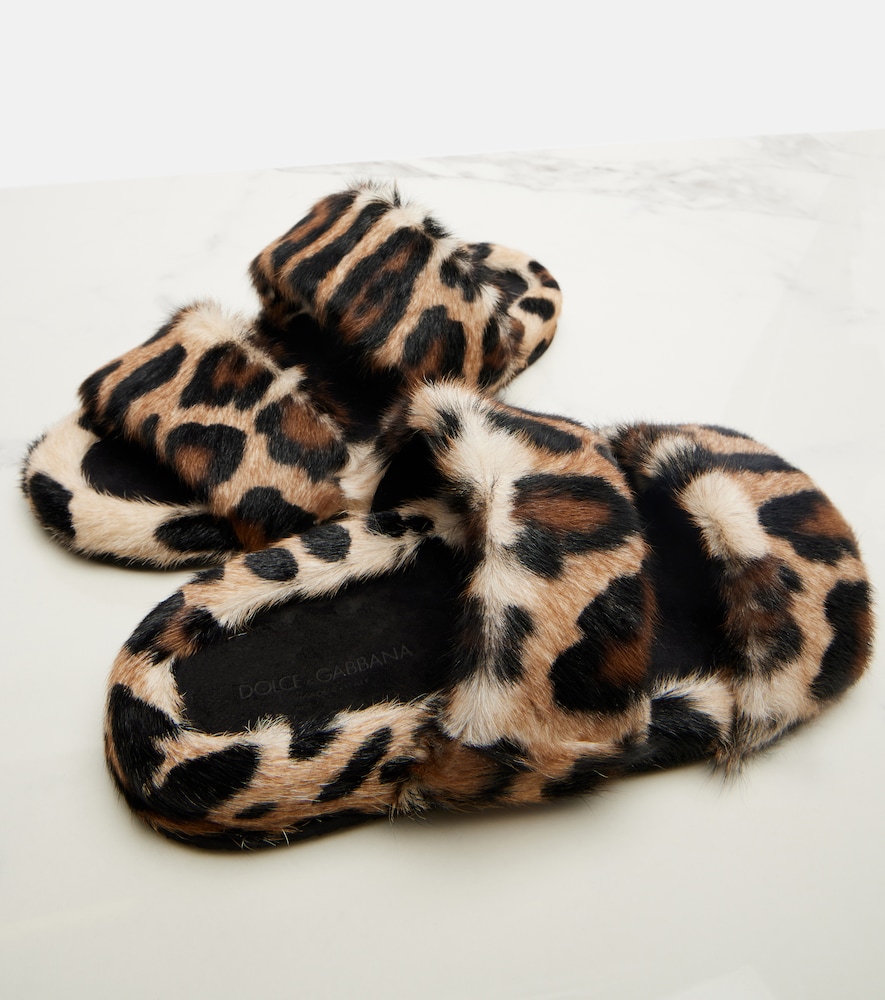  Dolce&gabbana Dolce&gabbana Leopard-print Shearling Slides 