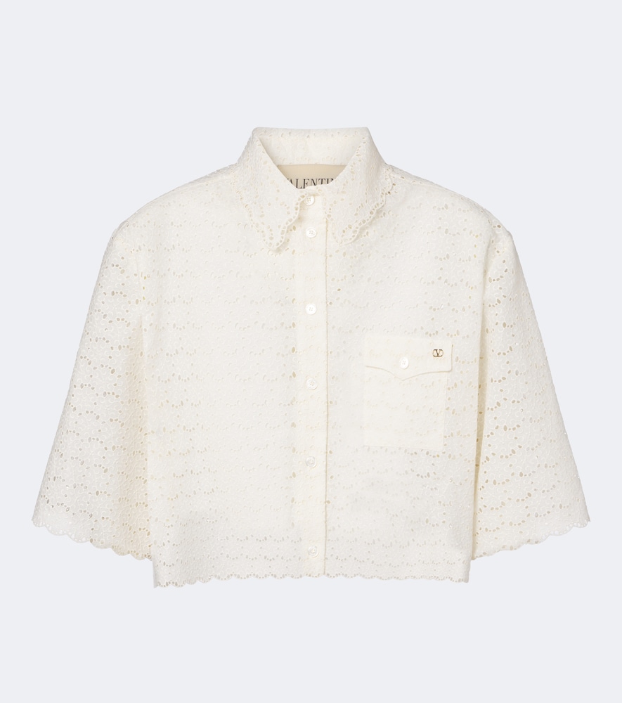 Valentino Women's White Vlogo Broderie Anglaise Cotton Shirt UK Size 4 - Mytheresa