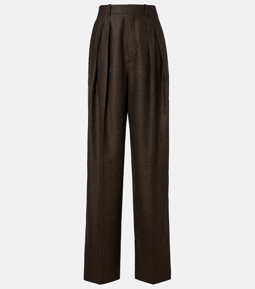 Saint Laurent Herringbone wool wide-leg pants - Women's Clothing