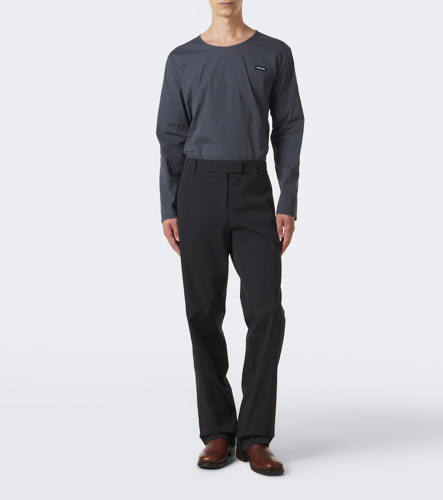 Cotton-Blend Poplin Straight Pants