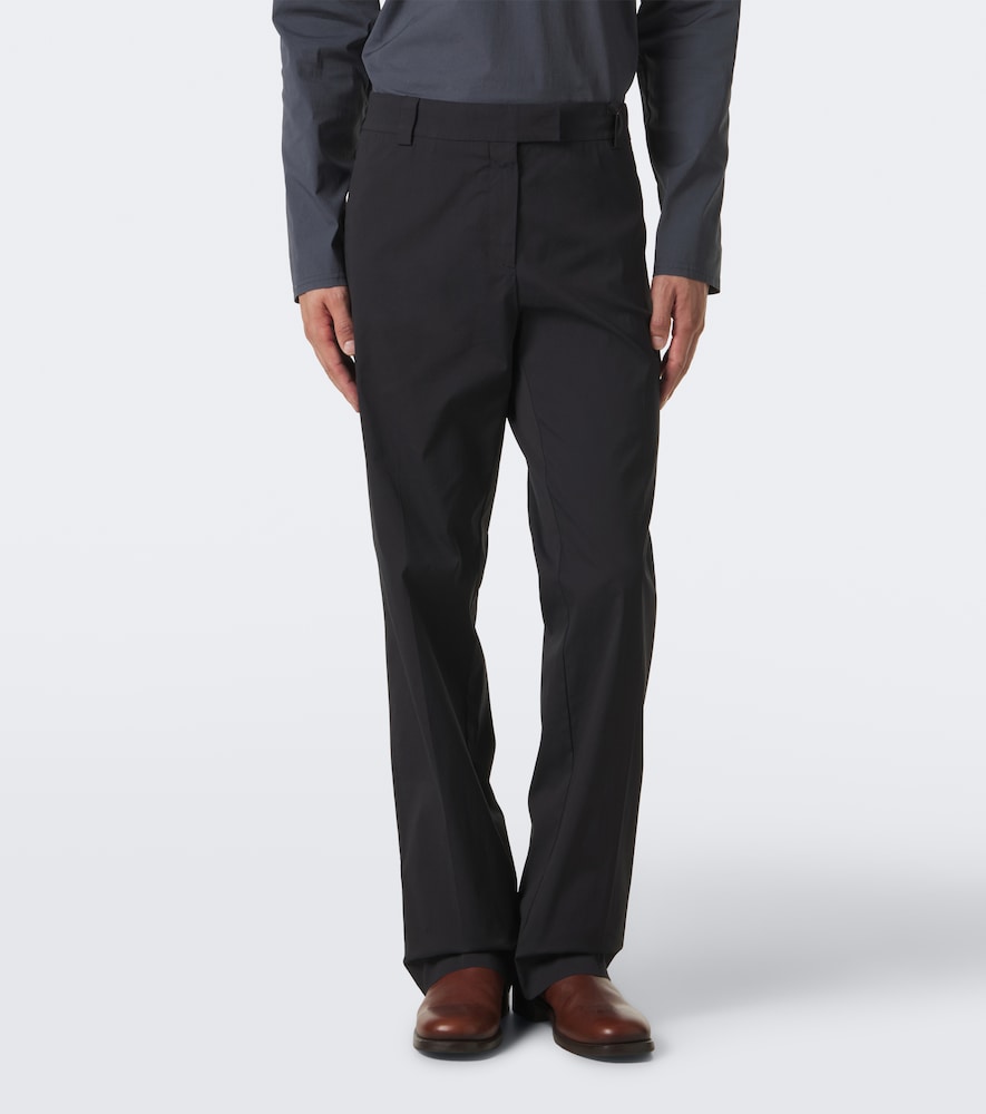 Cotton-Blend Poplin Straight Pants