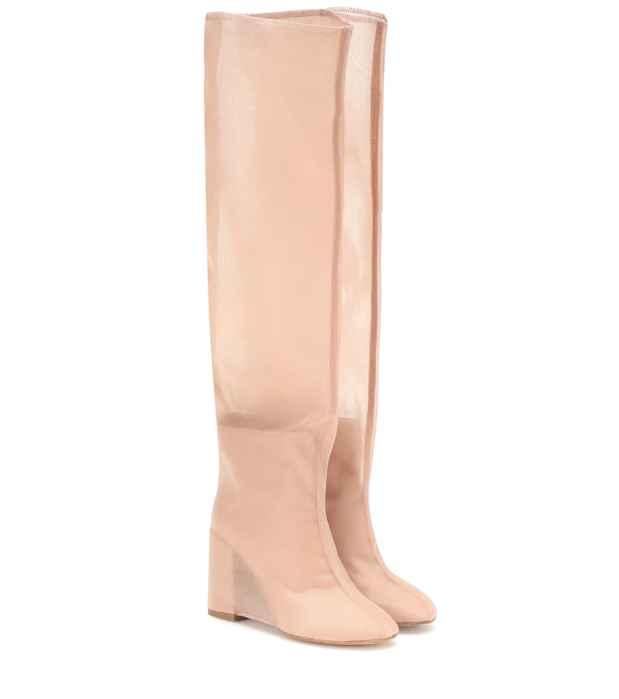 Click to view more detailed imagery on our partner's website Mm6 Maison Margiela Leather And Mesh Knee-High Boots In Pink
