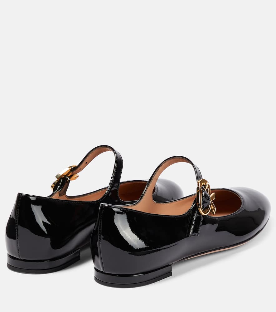 Shop Gianvito Rossi Mary Ribbon Patent Leather Ballet Flats In Black