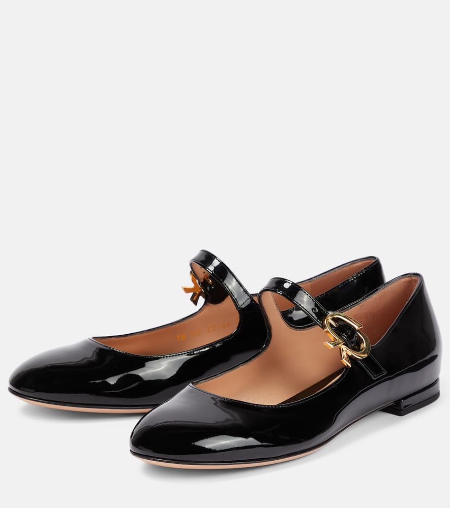 Shop Gianvito Rossi Mary Ribbon Patent Leather Ballet Flats In Black