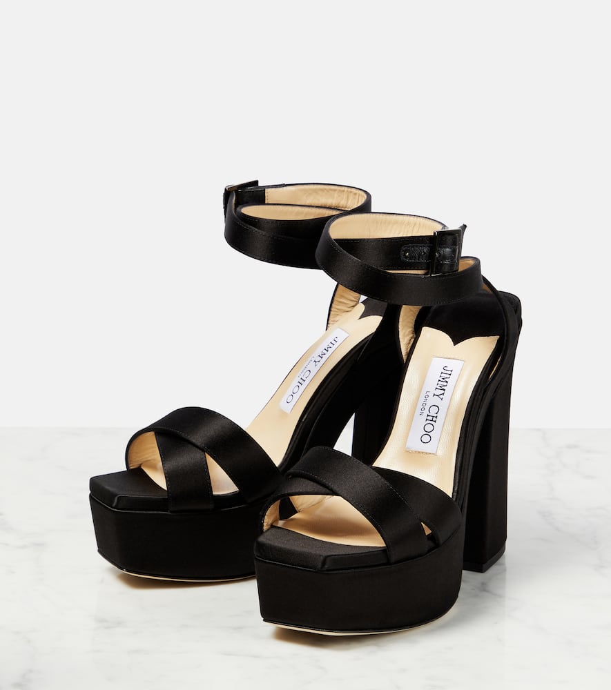 Shop Jimmy Choo Gaia Satin Platform Sandals In Black