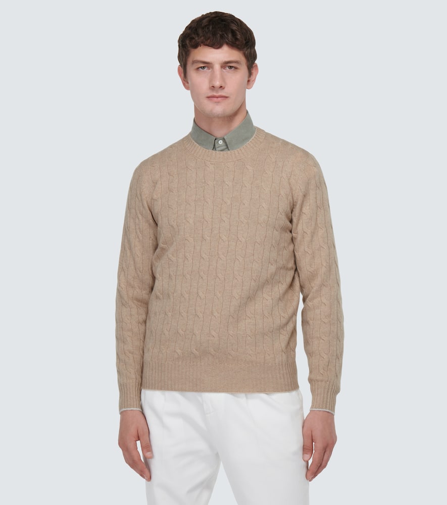 Shop Brunello Cucinelli Cable-knit Cashmere Sweater In Beige