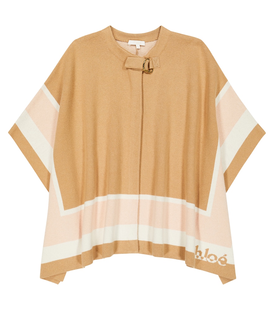 Chloé Kids Logo colorblocked cotton and wool cape