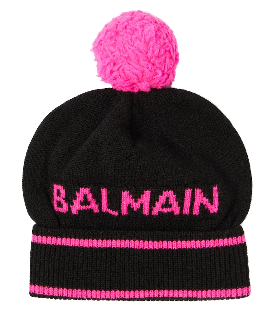 Balmain Kids' Logo Wool Cashmere Beanie In Multicoloured