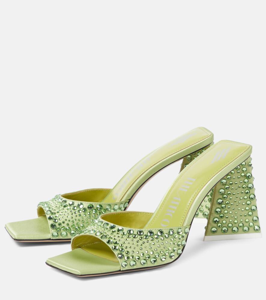 Shop Attico Mini Devon Embellished Satin Mules In Green