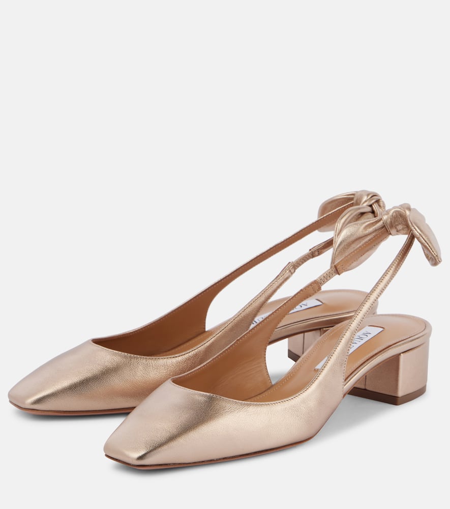Aquazzura Very Bow 35 Metallic Leather Slingback Pumps In Metallic