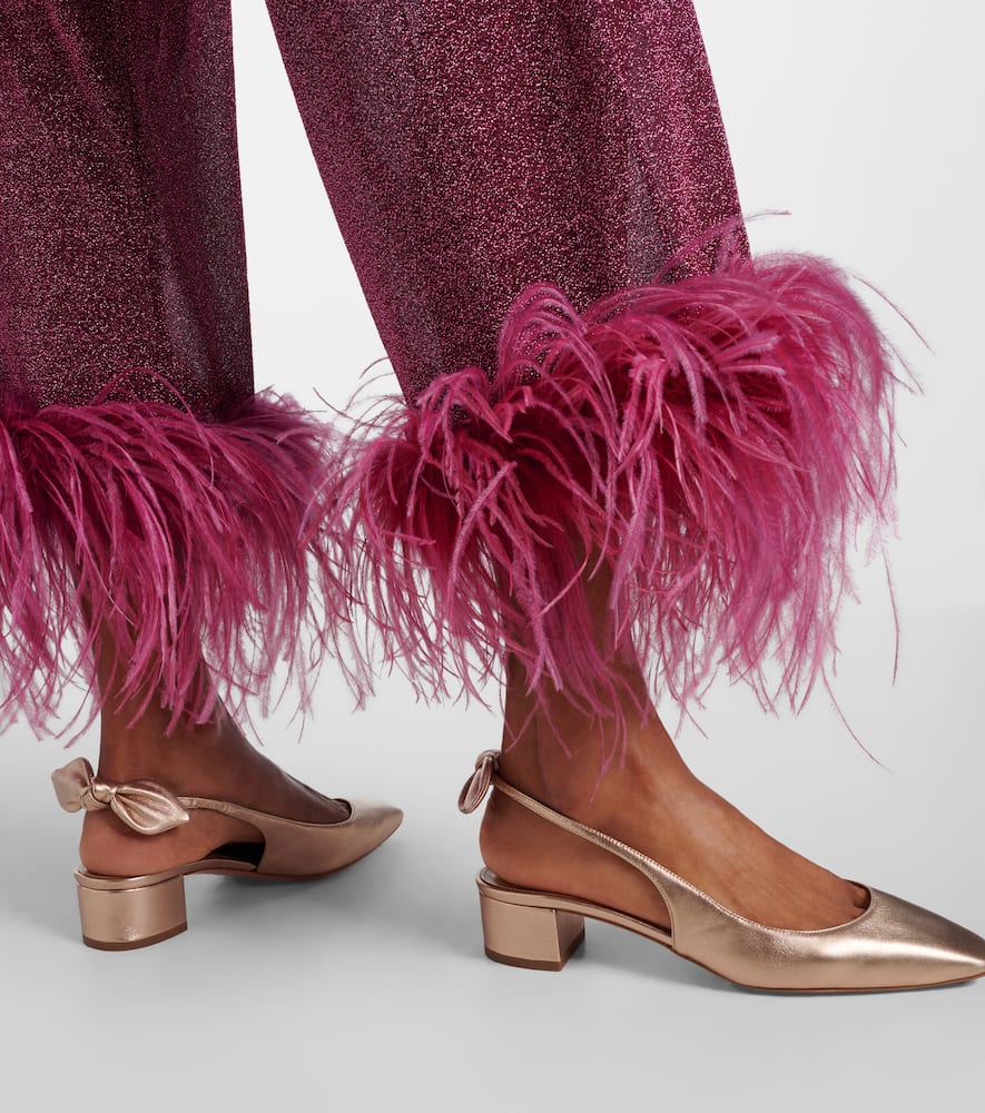 Aquazzura Very Bow 35 Metallic Leather Slingback Pumps In Metallic