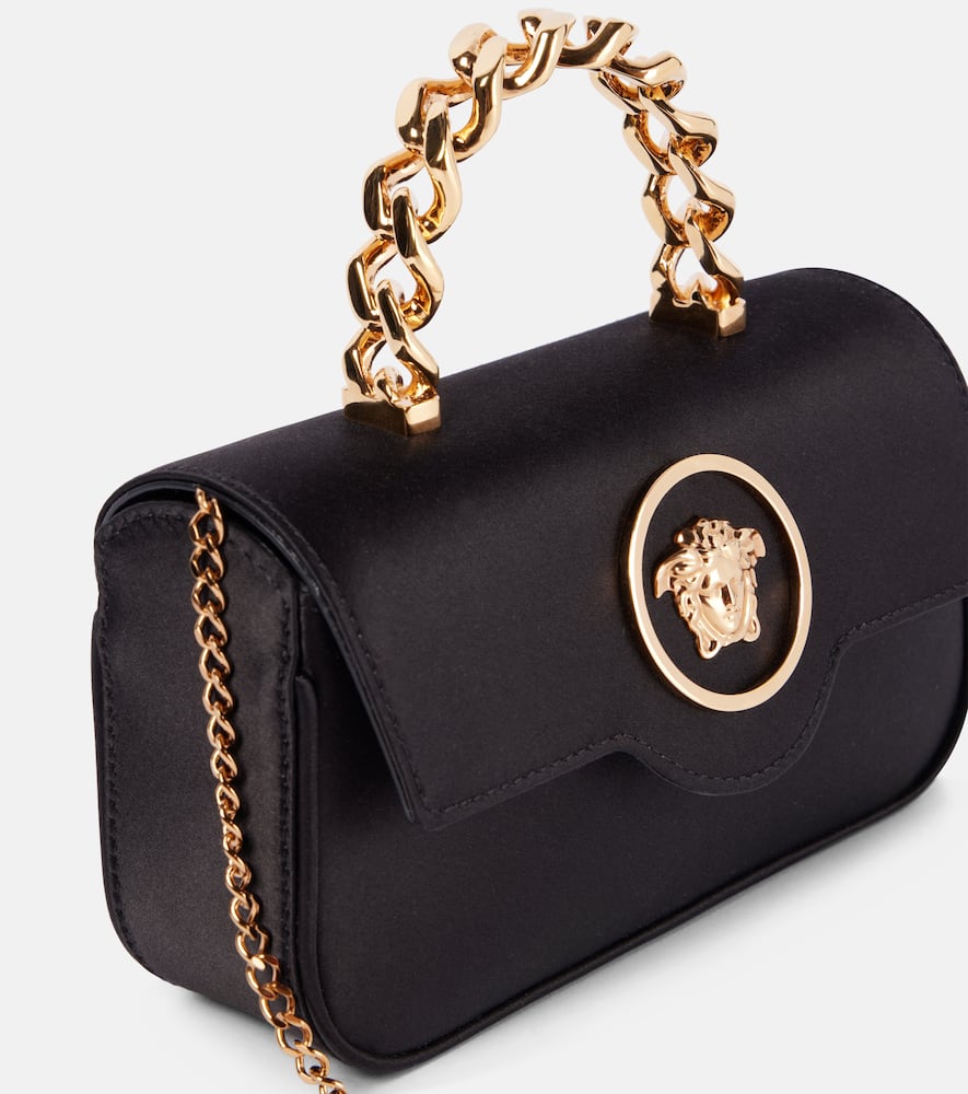 Versace La Medusa Mini Satin Tote Bag In Black