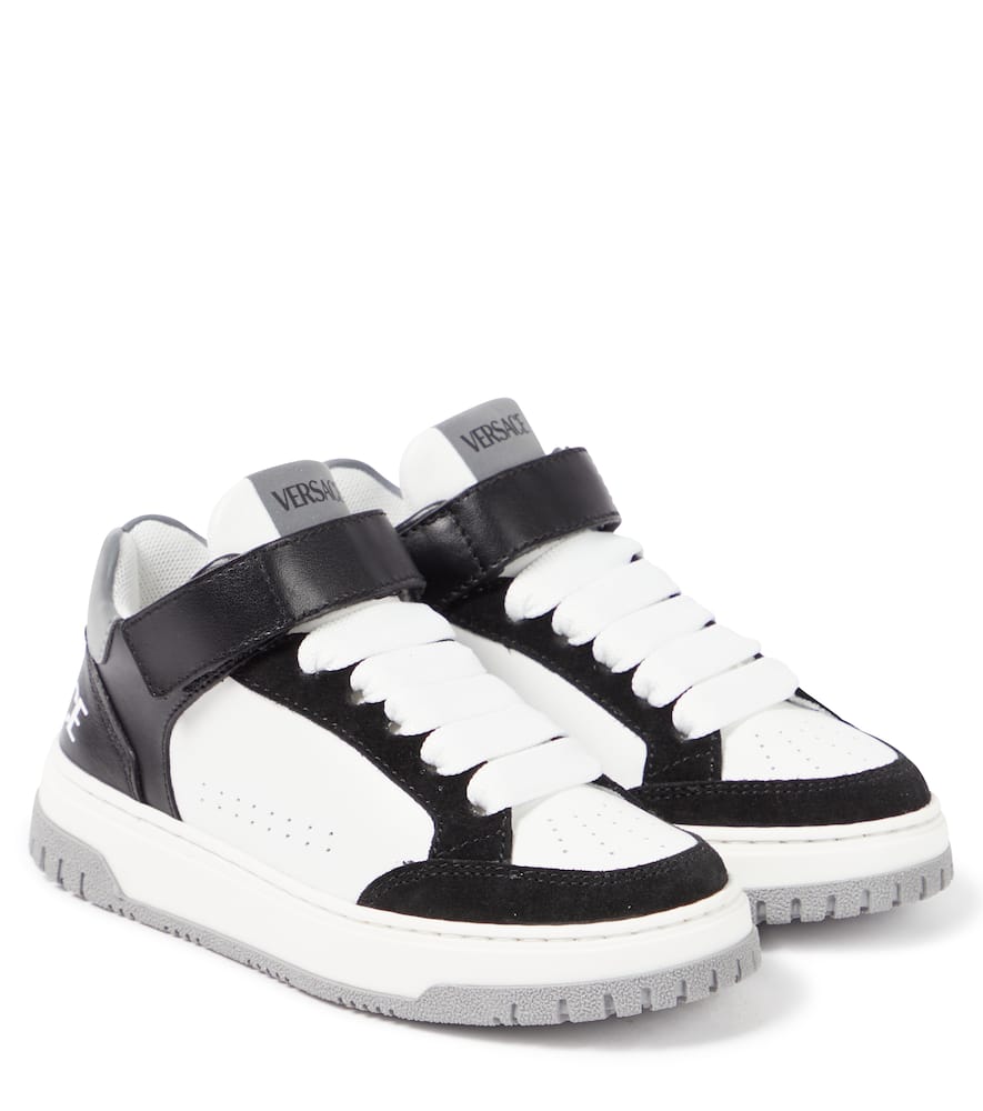 Versace Kids' Logo Leather Sneakers In White