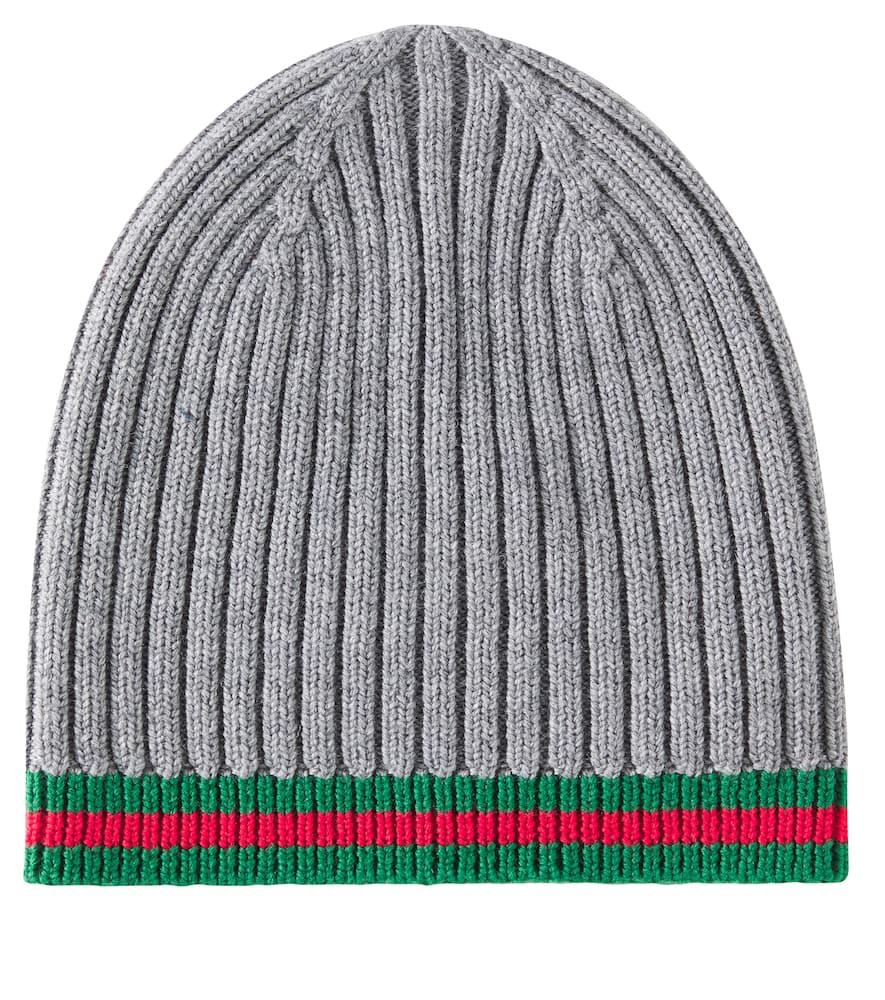Gucci Web Wool Beanie In Grey