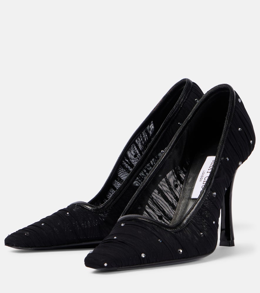 Jimmy Choo Lotta 100 Embellished Mesh Pumps In Schwarz