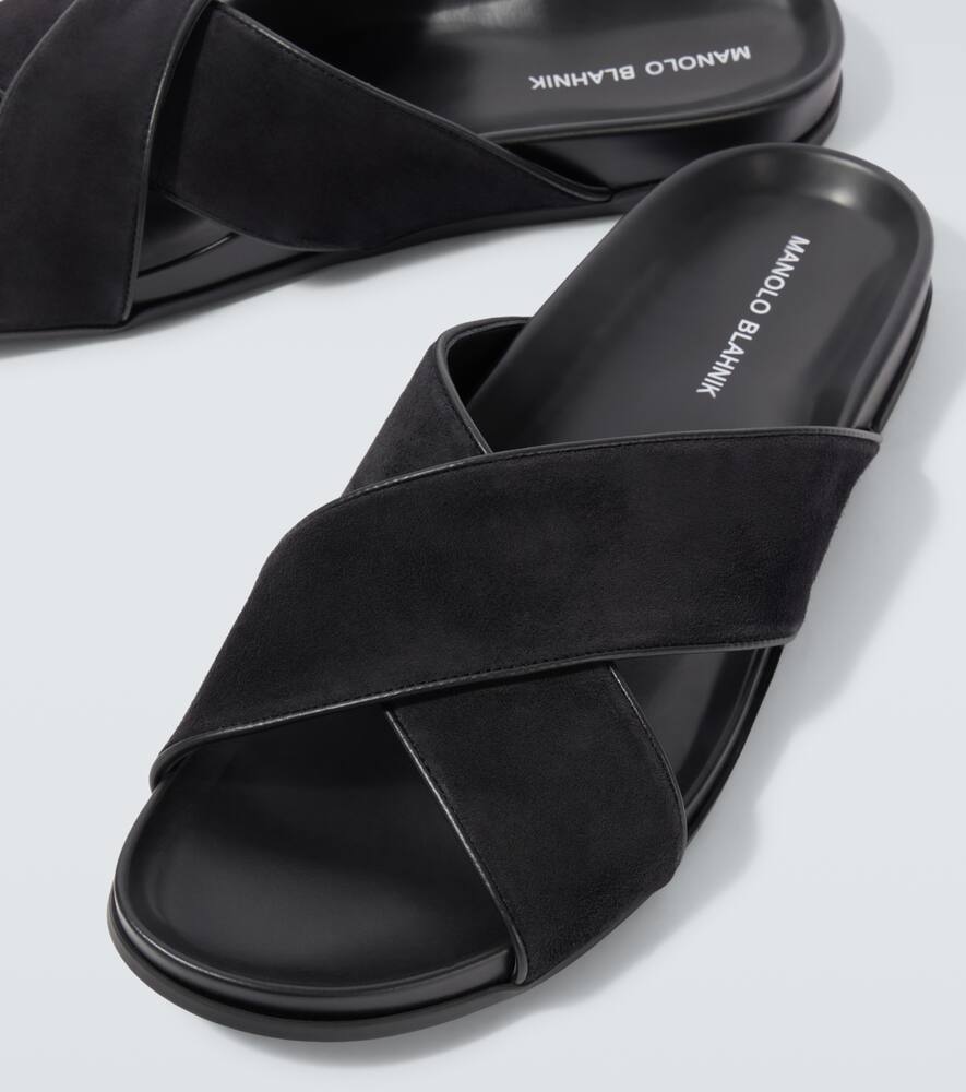 Manolo Blahnik Chiltern Suede Slides In Black