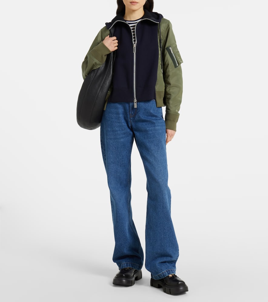 Shop Sacai Paneled Cotton-blend Zip-up Hoodie In Blue