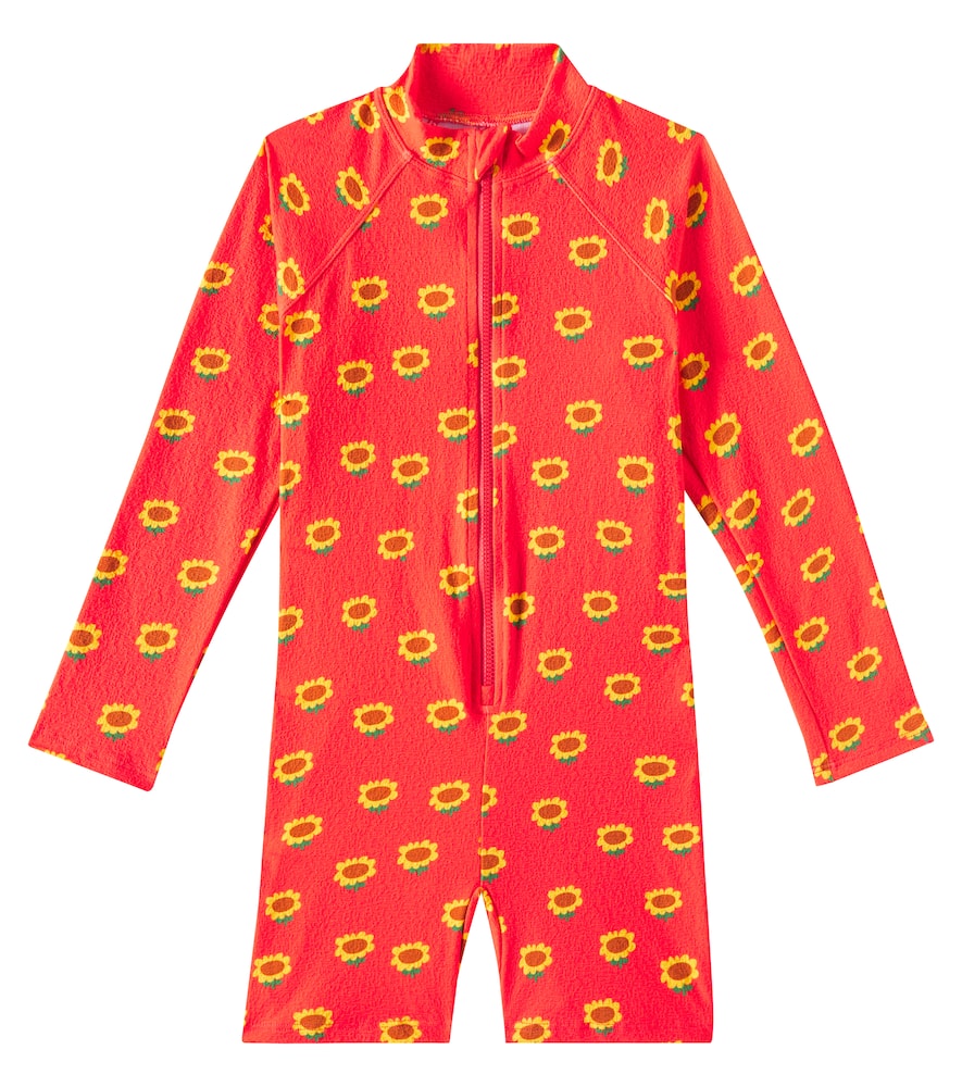 Bobo Choses Floral Rashguard Swimsuit In Red