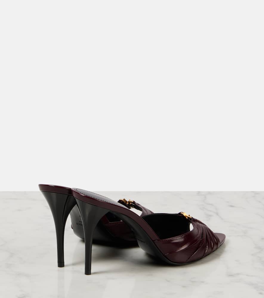 Saint Laurent Babylone Embellished Gathered Glossed-leather Mules In Burgund