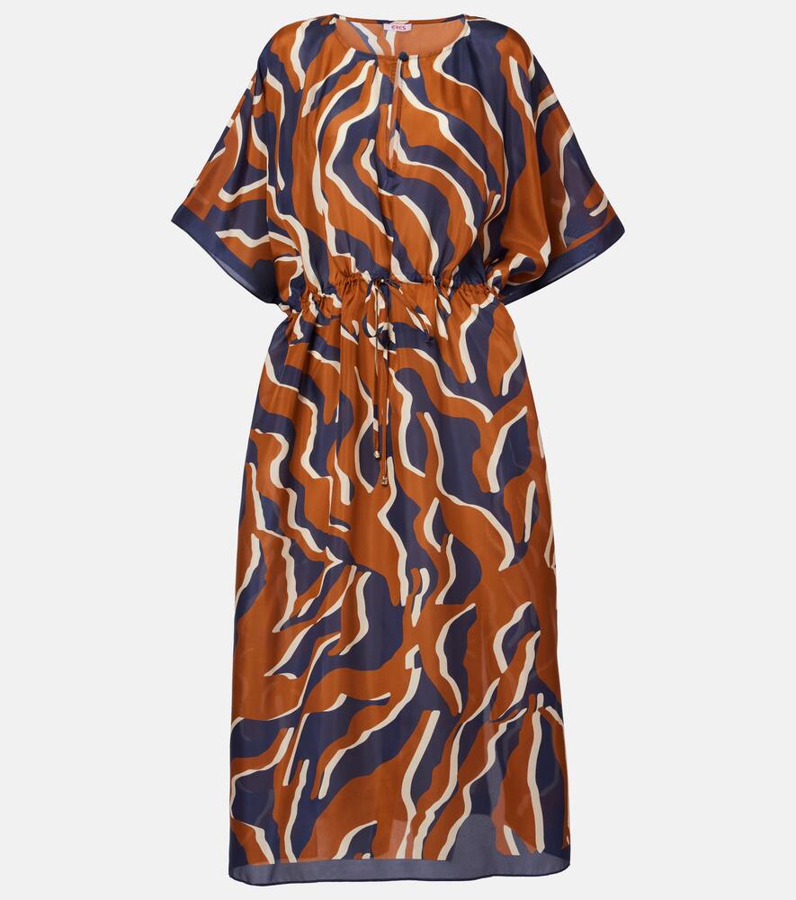 Archipel printed gathered silk kaftan