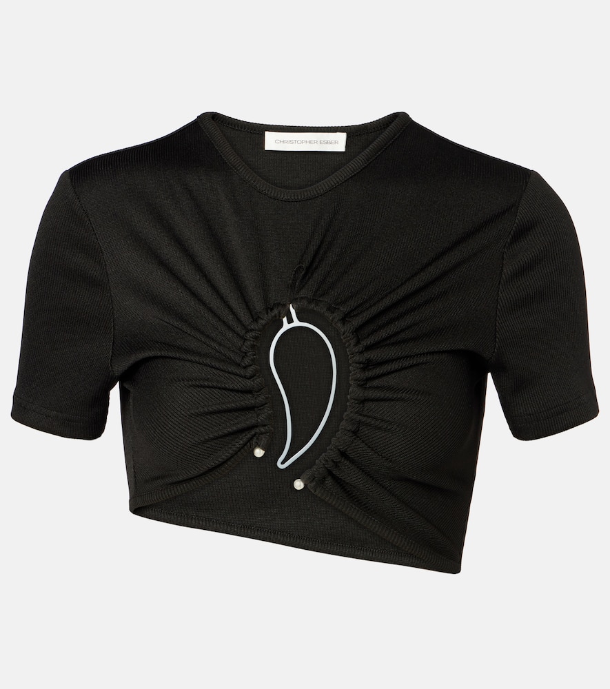 Paisley cropped gathered T-shirt