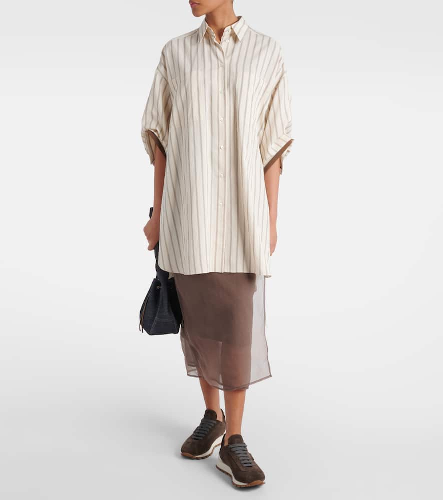 Brunello Cucinelli Brown Low Top Sneakers With Monil Detail On The Side And Embossed Logo Lettering On The Rear In Leat In Corvino