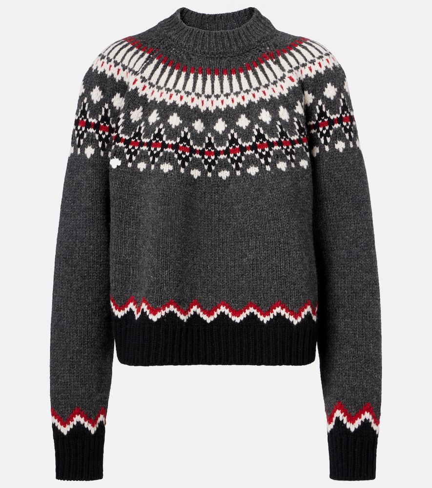 Alanui Wool Crewneck Sweater With Geometric Pattern In Gray