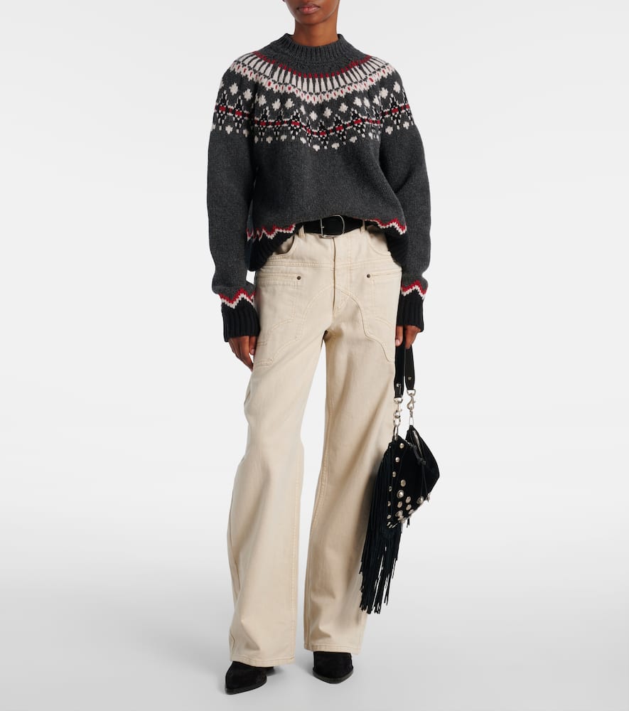 Alanui Wool Crewneck Sweater With Geometric Pattern In Gray