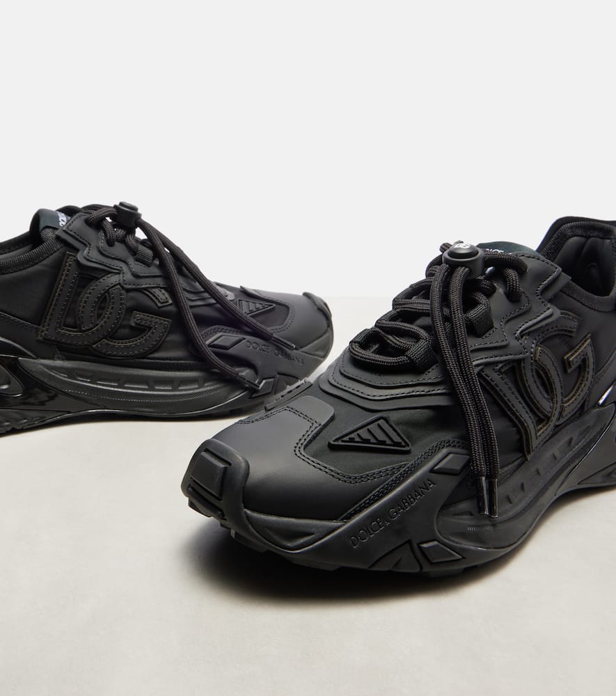 Dolce & Gabbana Fast Leather-trimmed Sneakers In Black