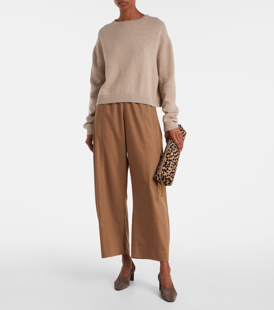 Khaite Clover Mid-rise Wool Barrel-leg Pants In Brown