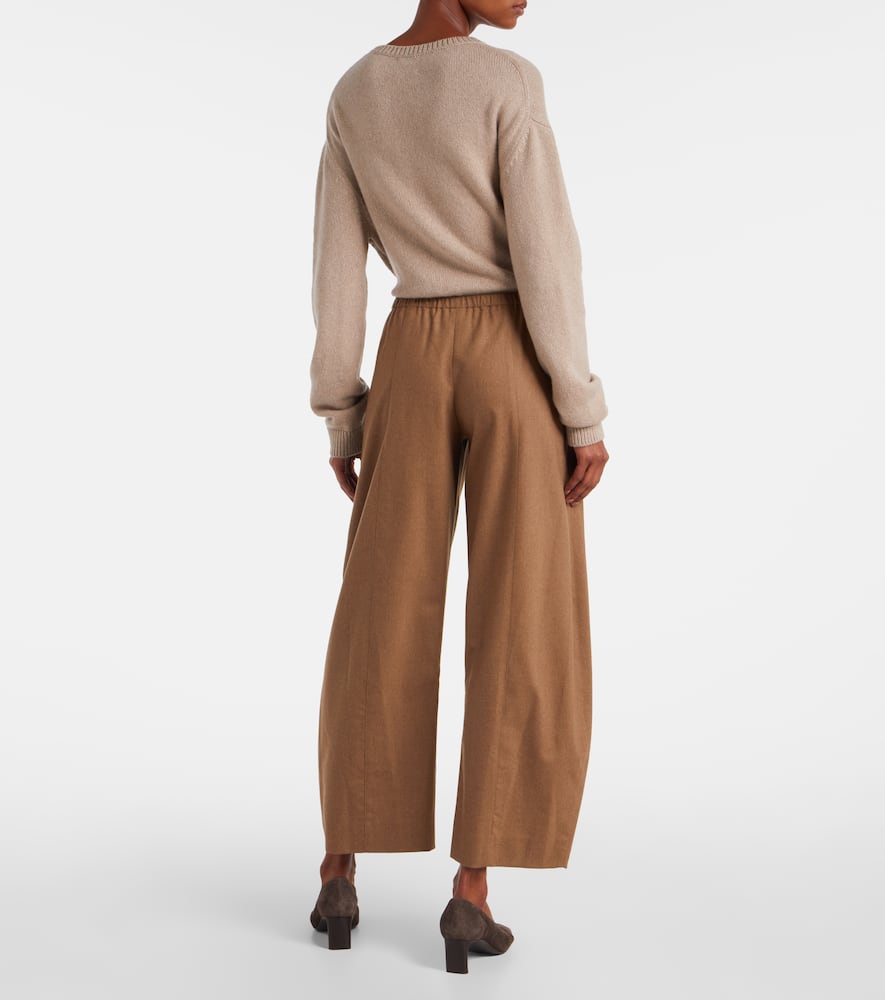 Khaite Clover Mid-rise Wool Barrel-leg Pants In Brown