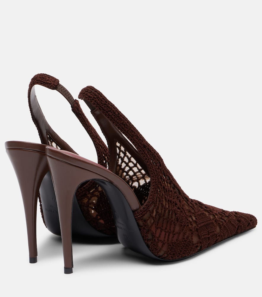 Magda Butrym Crochet-trimmed Leather Slingback Pumps In Brown