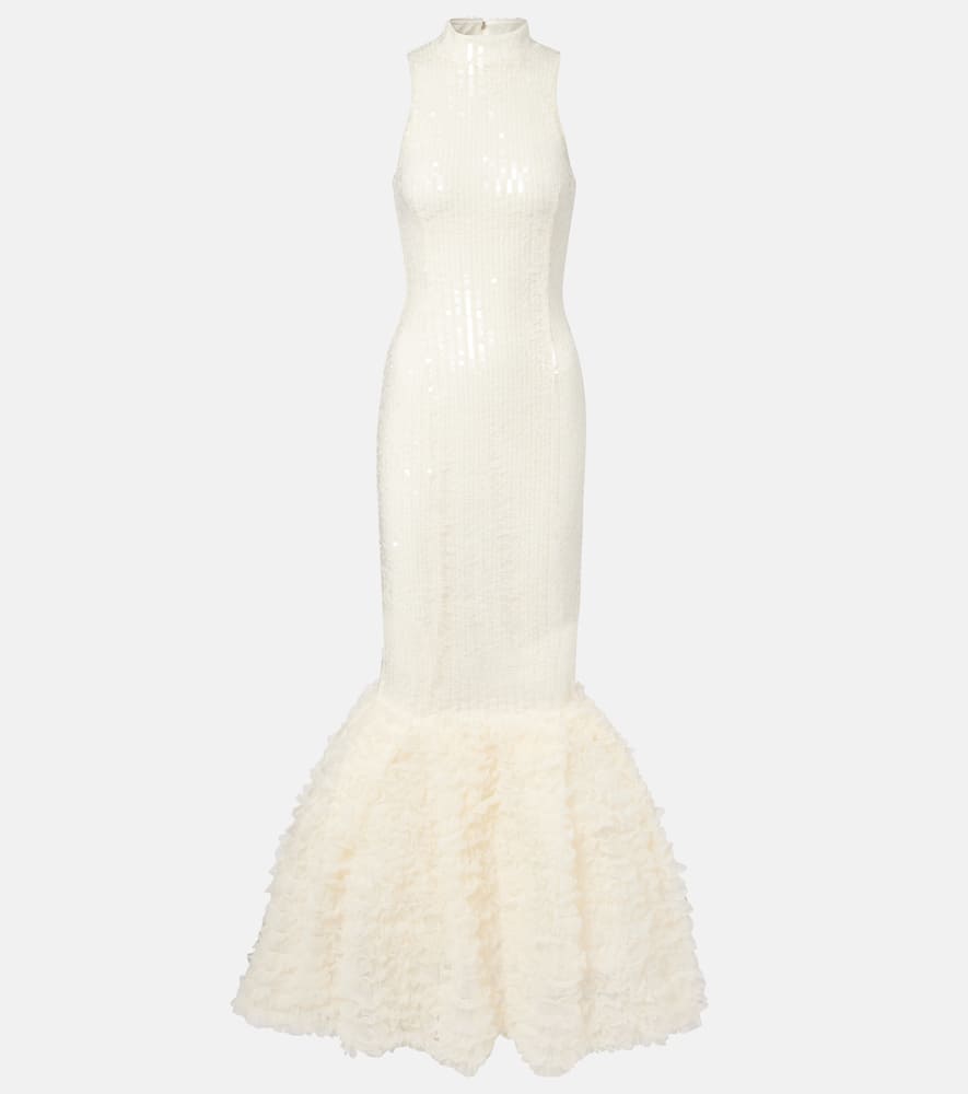 Ruffled sequined halterneck gown