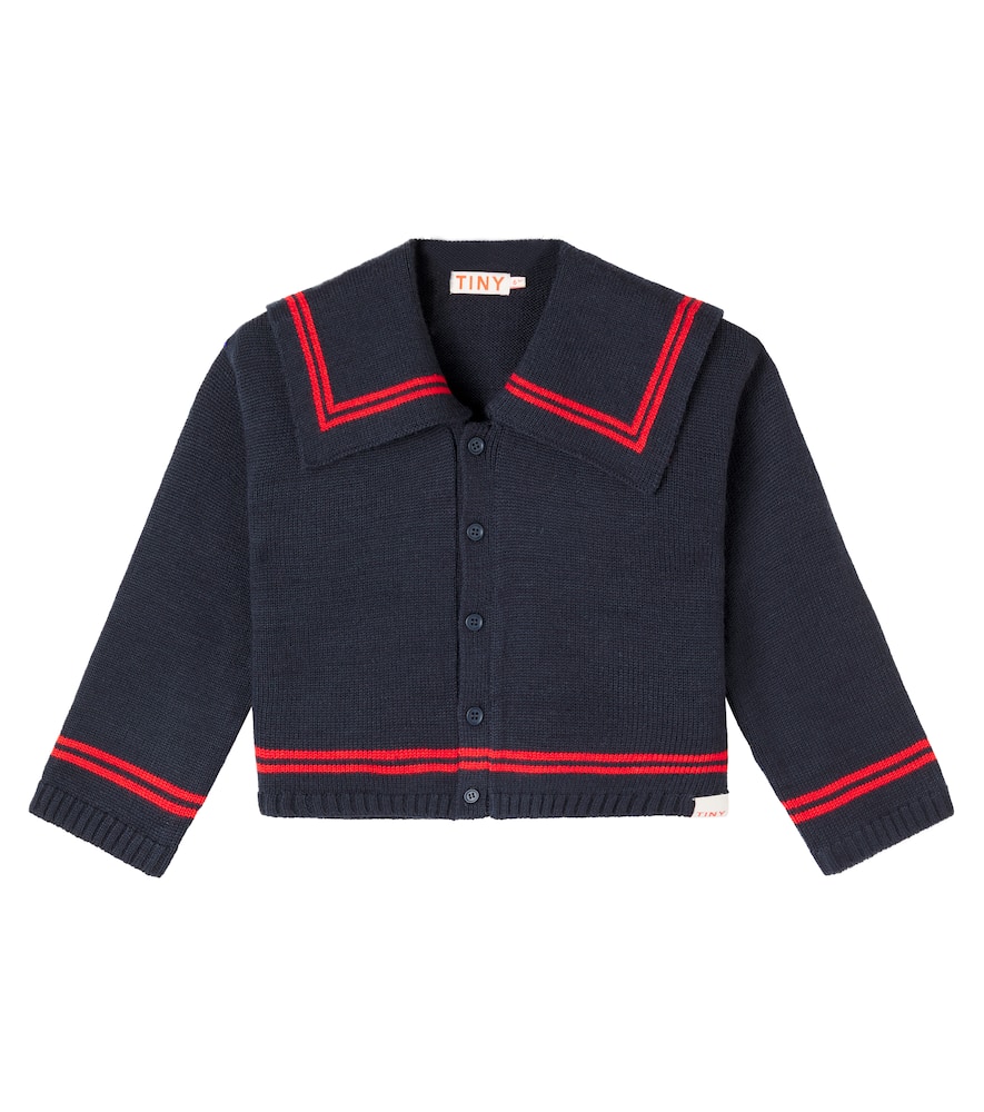 Tinycottons Kids' Tiny Striped Wool-blend Cardigan In Blue