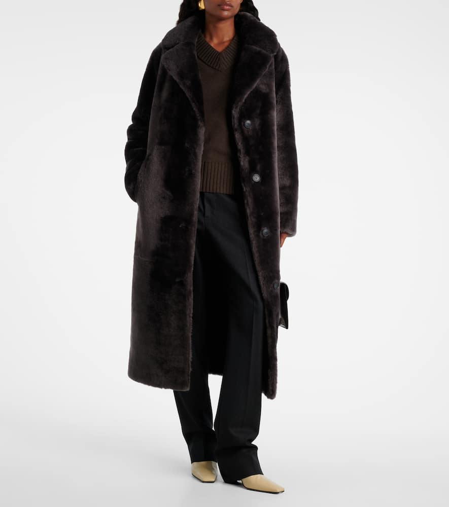 Yves Salomon Reversible Shearling Coat In Gray