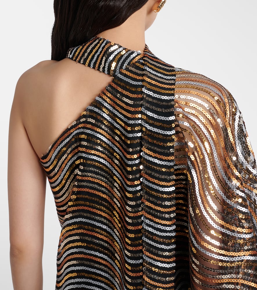 Taller Marmo Glaum One-shoulder Sequined Gown In Multi