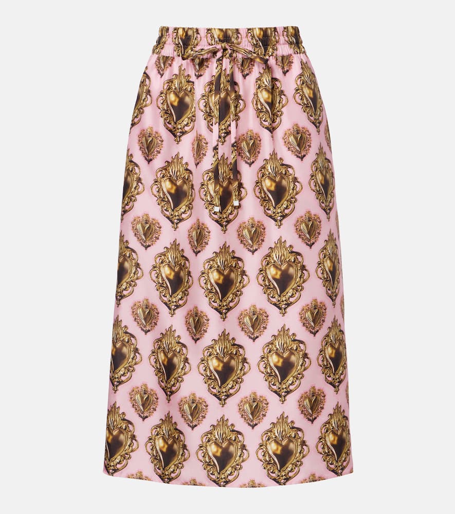 Dolce & Gabbana Printed Silk Midi Skirt In Pink