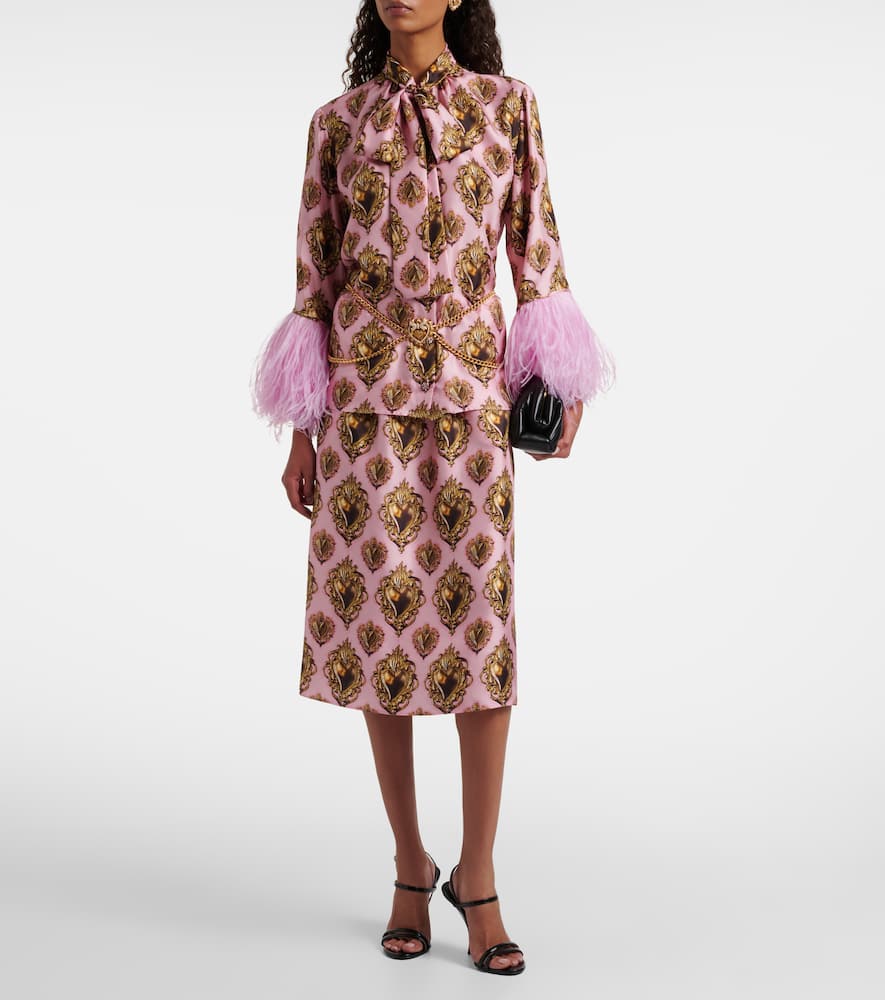 Dolce & Gabbana Printed Silk Midi Skirt In Pink