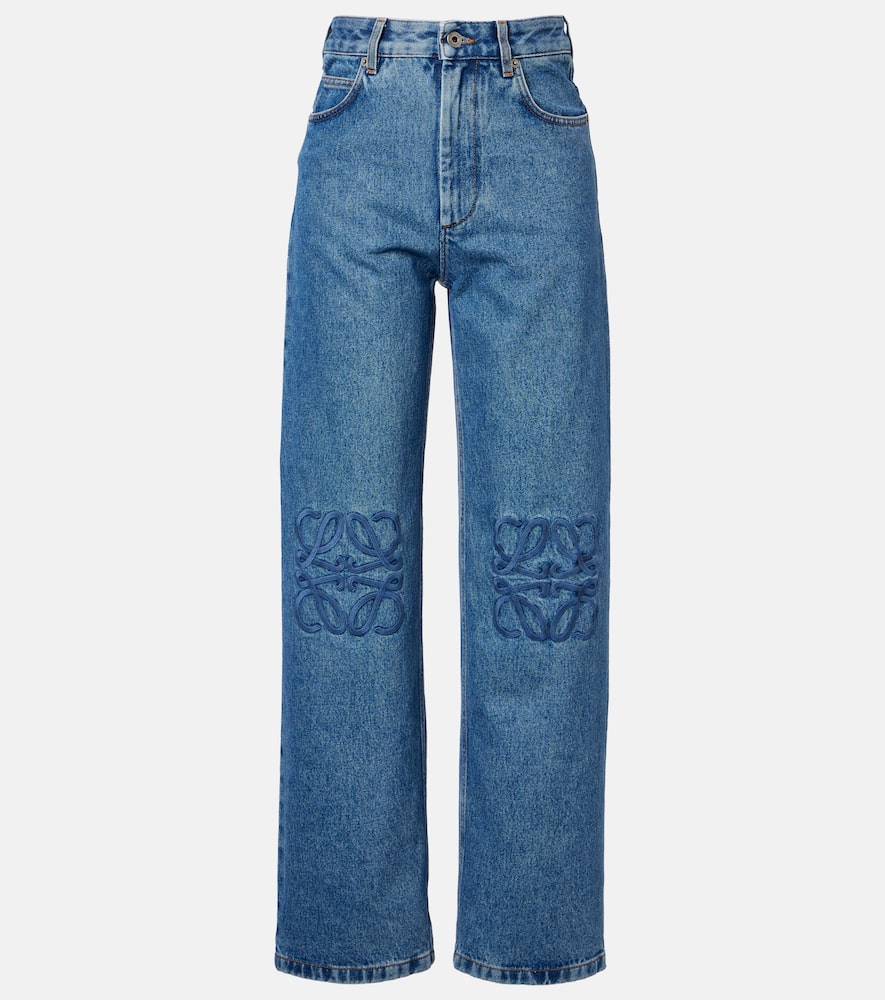 Loewe Anagram Mid-rise Wide-leg Jeans In Blue