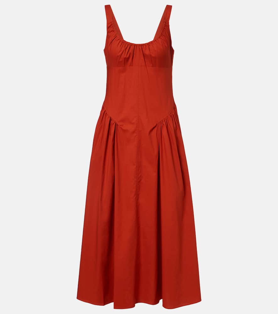 Faithfull Olas Cotton Midi Dress In Red