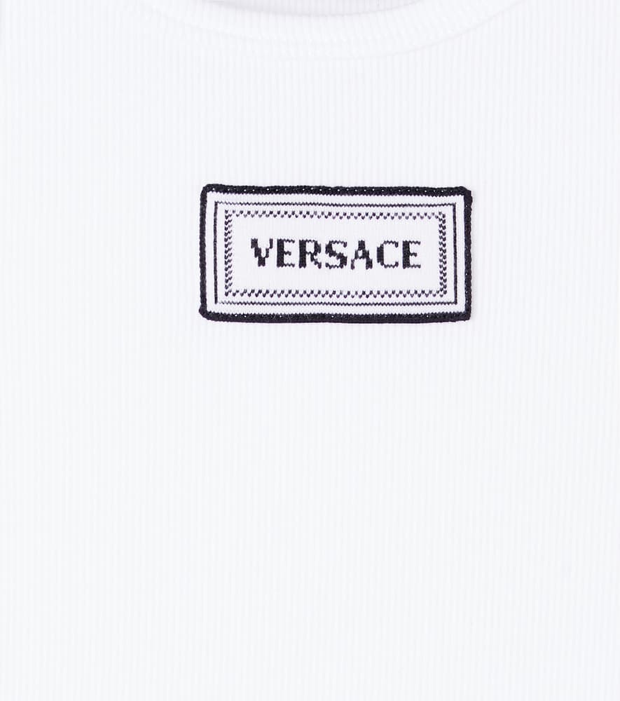 Versace Logo Ribbed-knit Cotton-blend Tank Top In White