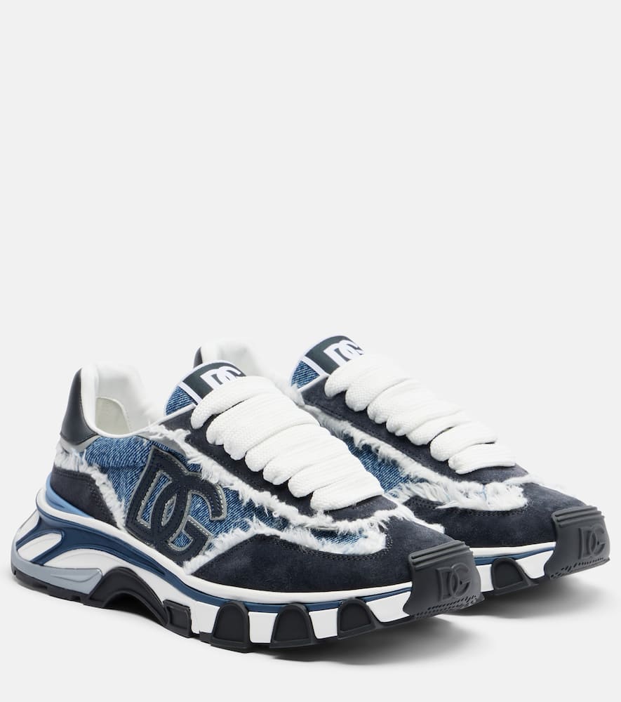 Dolce & Gabbana Runner Distressed Denim Sneakers In Multi