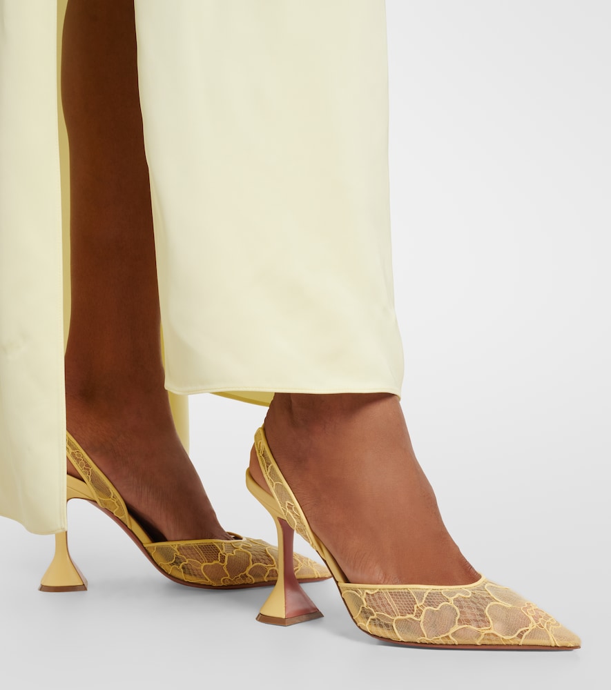 Amina Muaddi Holli leather-trimmed lace slingback pumps