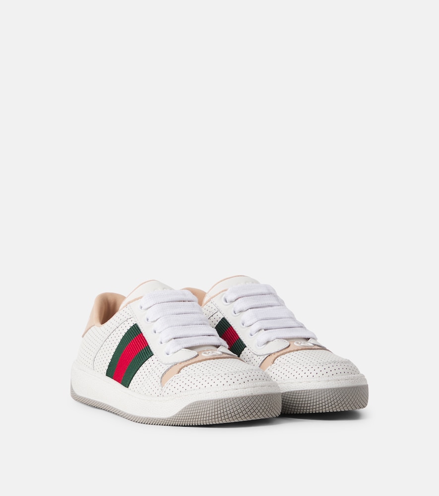 Gucci Screener Web Stripe Leather Sneakers In White