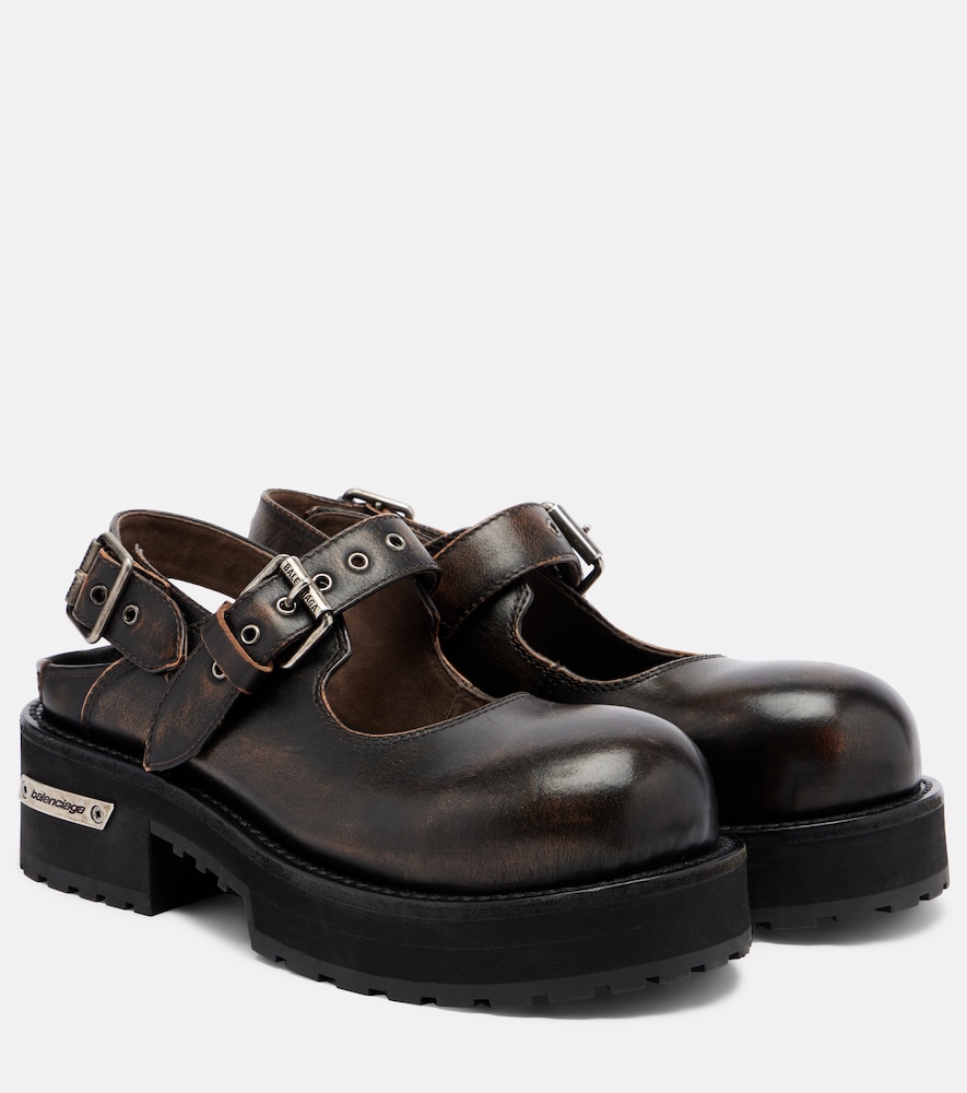 Balenciaga Venom Leather Mary Jane Flats In Brown